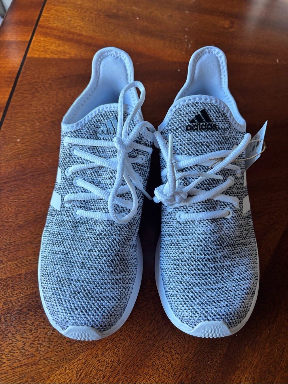 adidas Gray and White Knit Lace-Up Sneakers